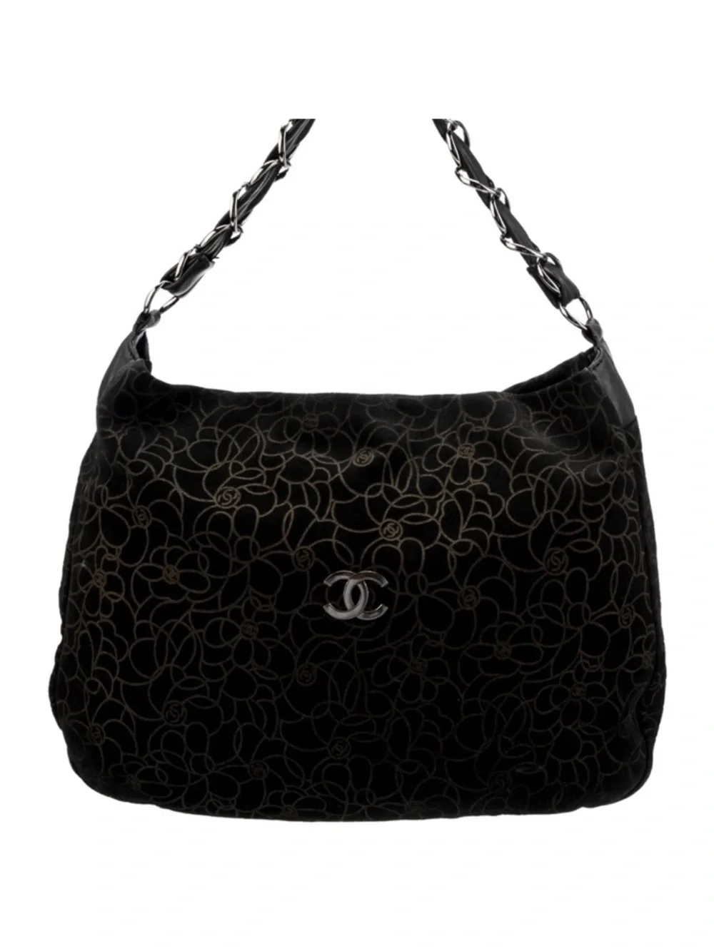 Auth Vintage Chanel Bag Suede Camellia Shoulder Handbag Purse Tote CC Logo GUC